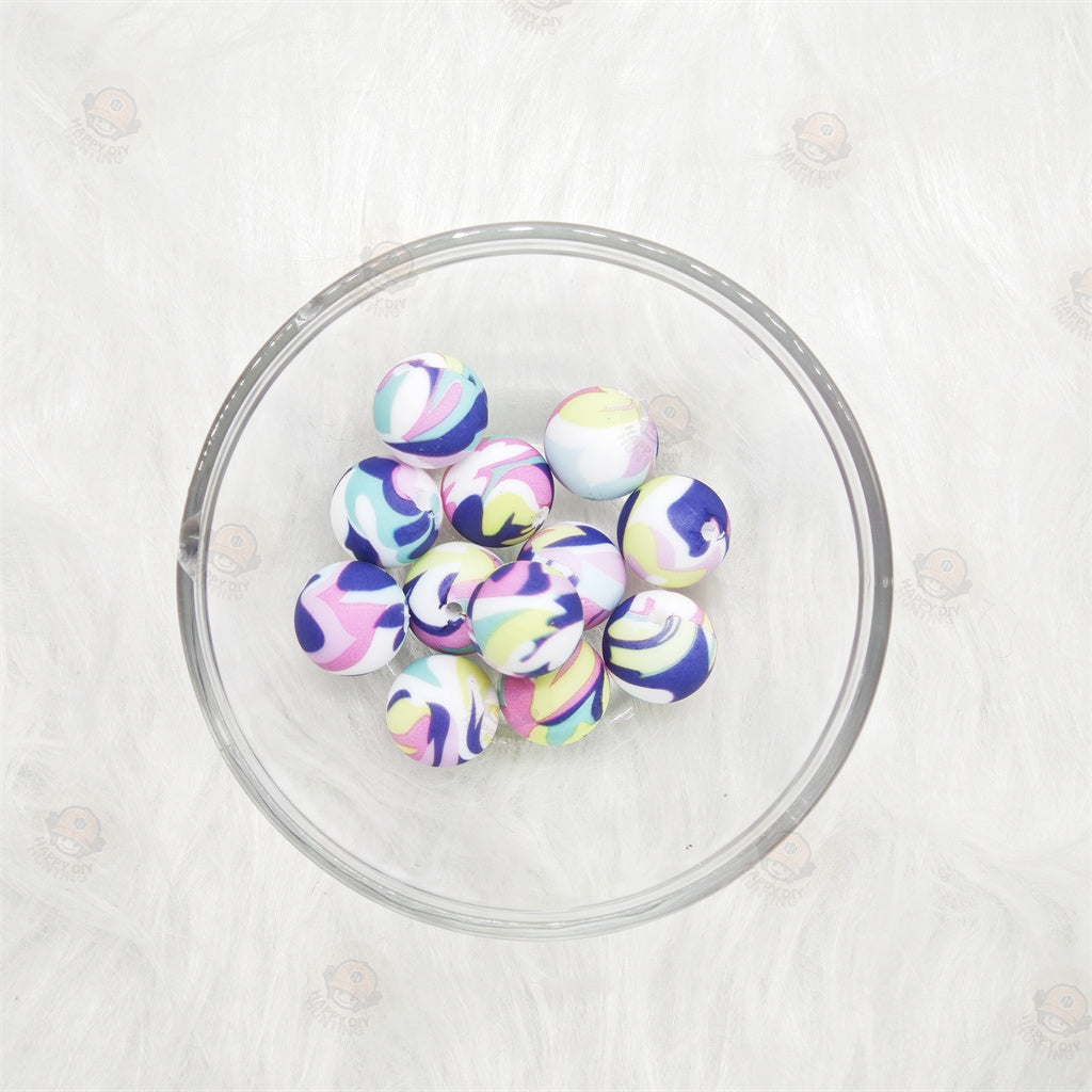 15mm Blue and purple lines Silicone Beads