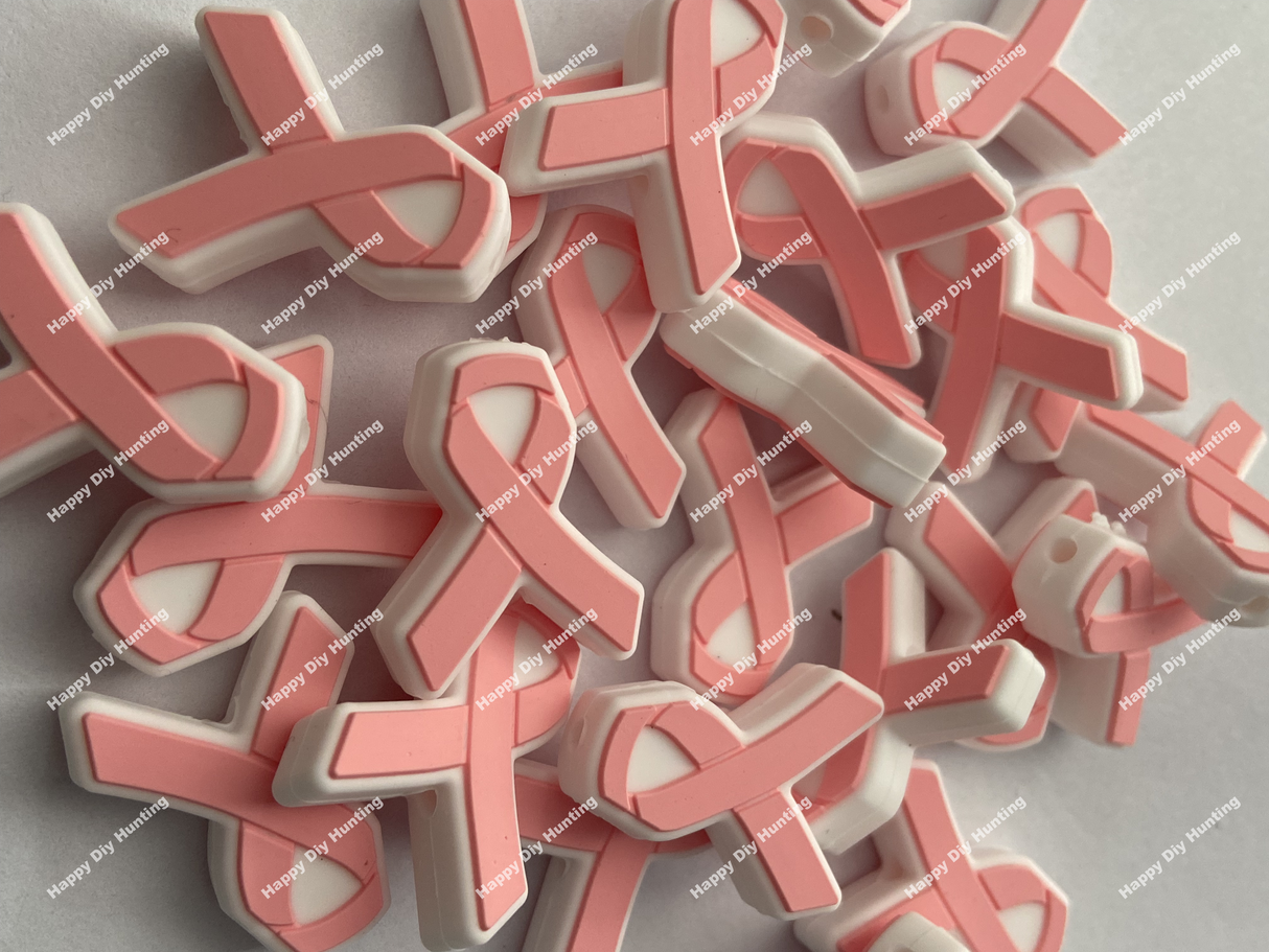 Pink Ribbon for Cancer Awareness Silicone Focal Beads