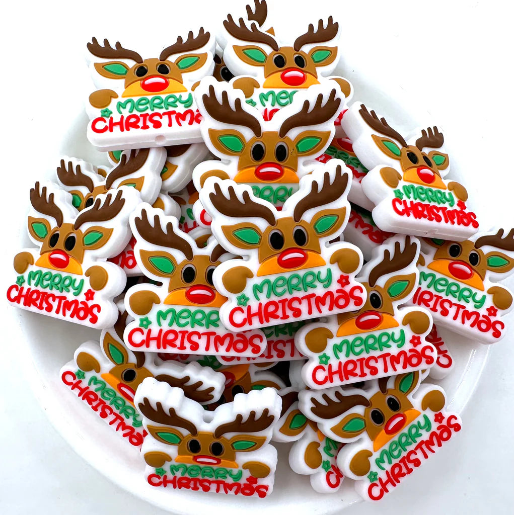 Merry Christmas Deer Silicone Focal Beads