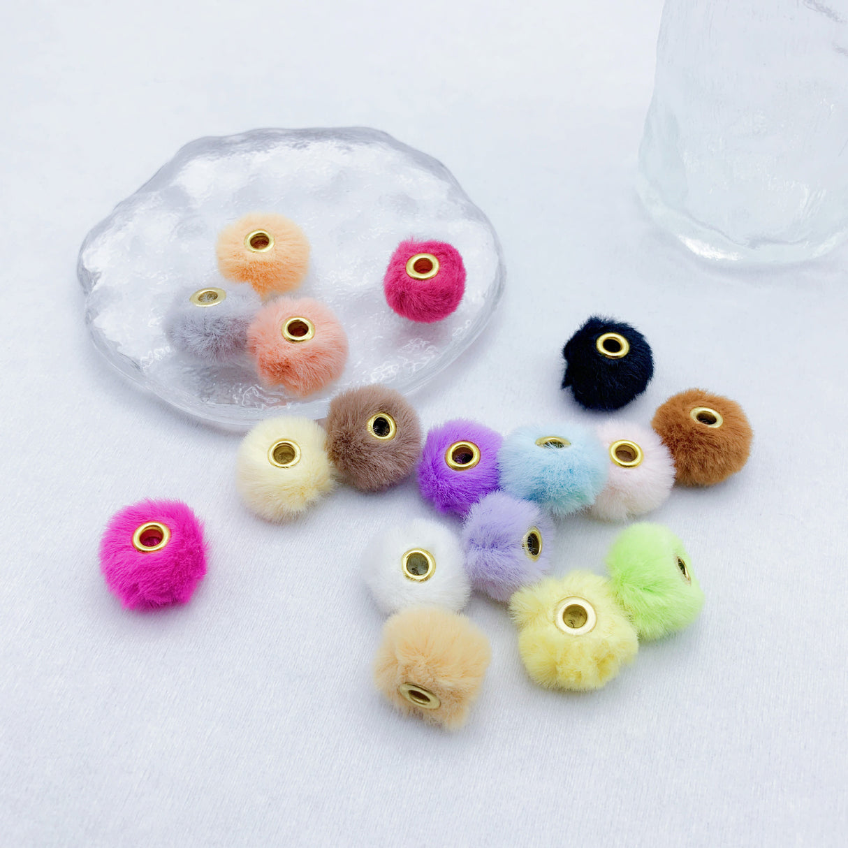 Pom Pom Fluffy Hard Beads Spacer and in Solid Colors