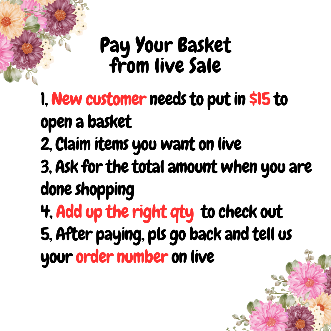 Pay Your Basket for the Live sale ( Pls read description)