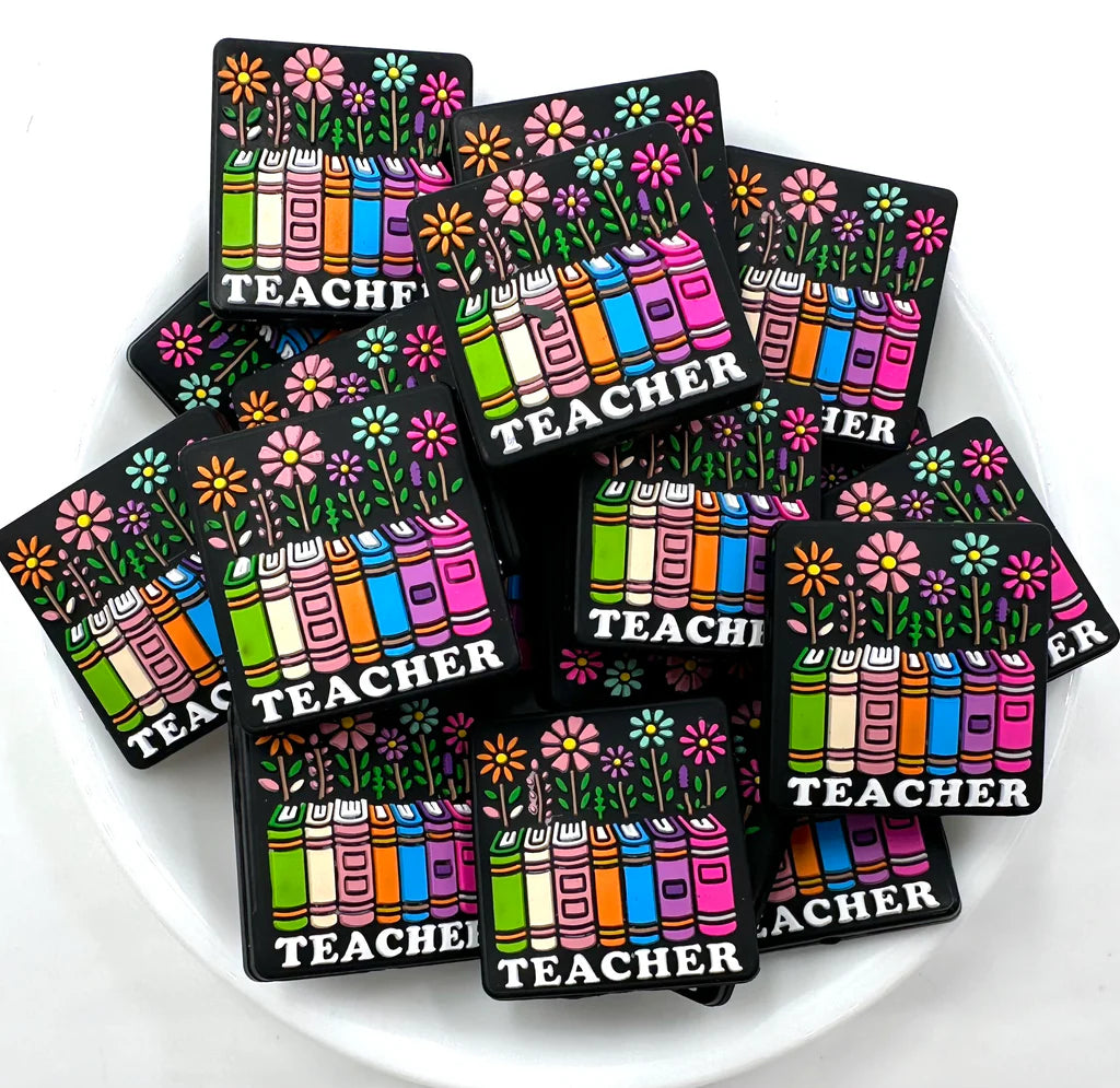 Teacher Books & Flowers Silicone Focal Beads