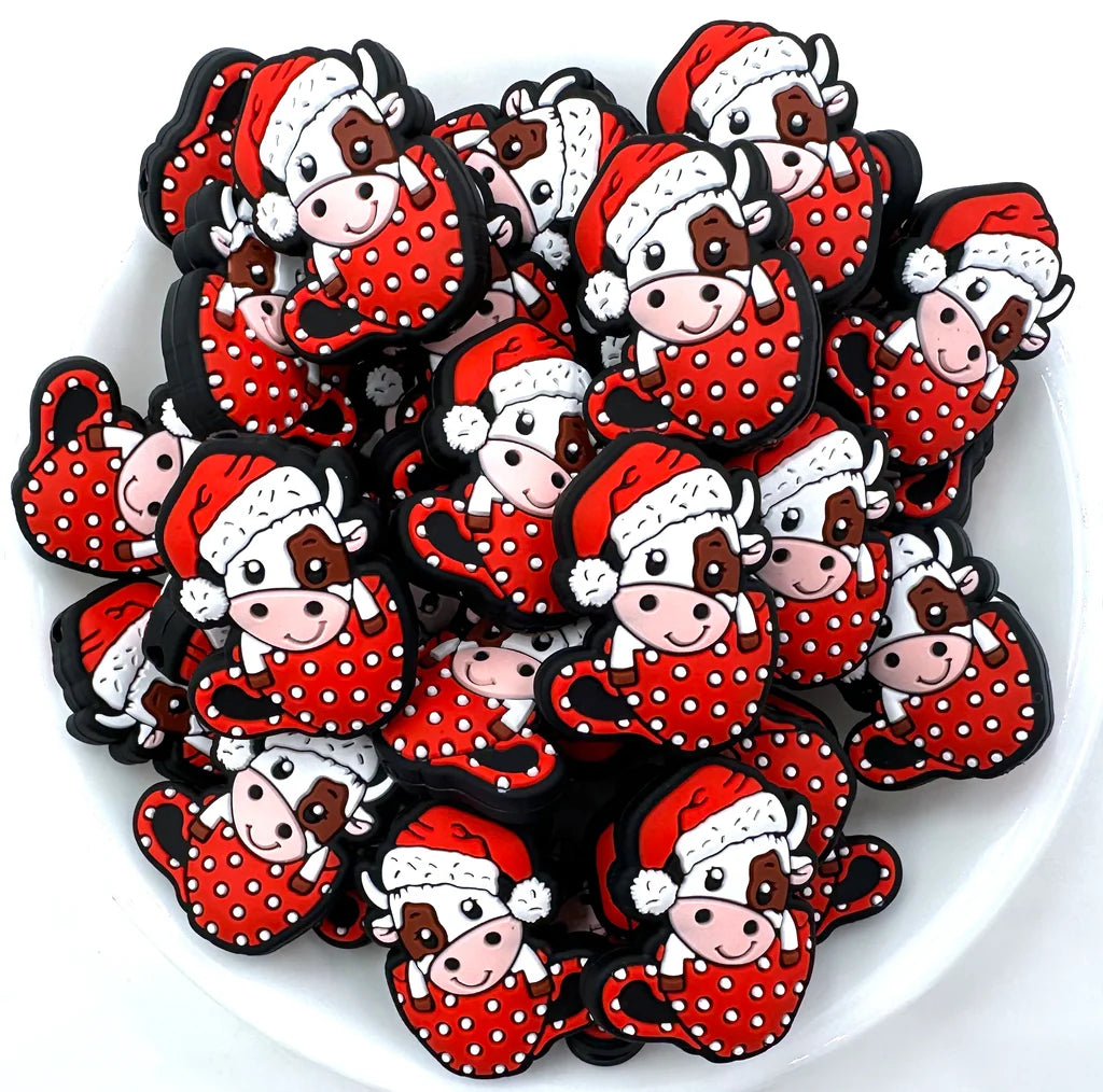 Teacup Christmas Cow Silicone Focal Beads