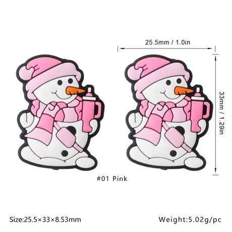 Boujee Pink Snowman Silicone Focal Bead, Christmas Silicone Bead