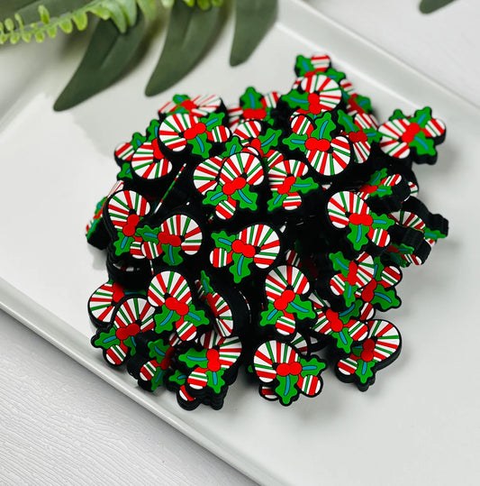 Green Stripe Candy Cane Silicone Focal Bead, Christmas Silicone Bead, Shape Silicone Bead, Winter Silicone Bead